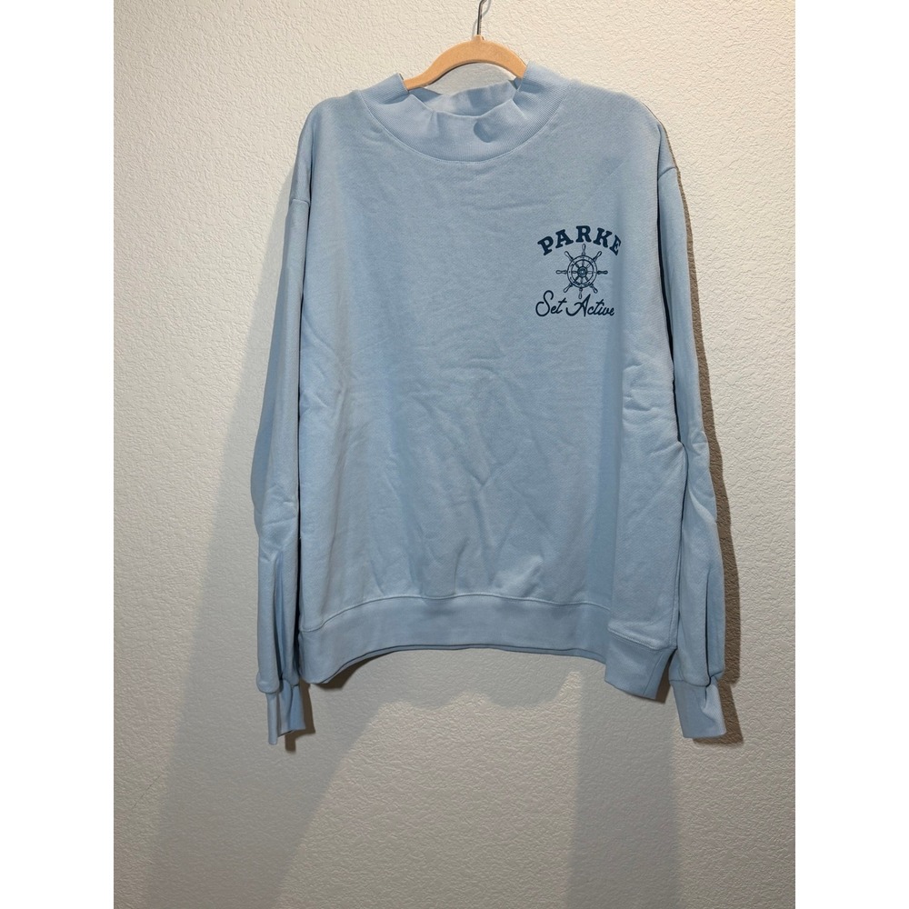 NWT Set Active x Parke Womens Mock Neck Sweatshirt Light Blue XXL
